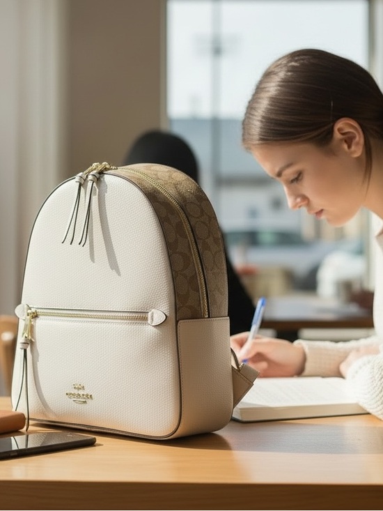 Coach Handbags - Coach Jordyn Cream & Tan Signature Canvas Mini Backpack
